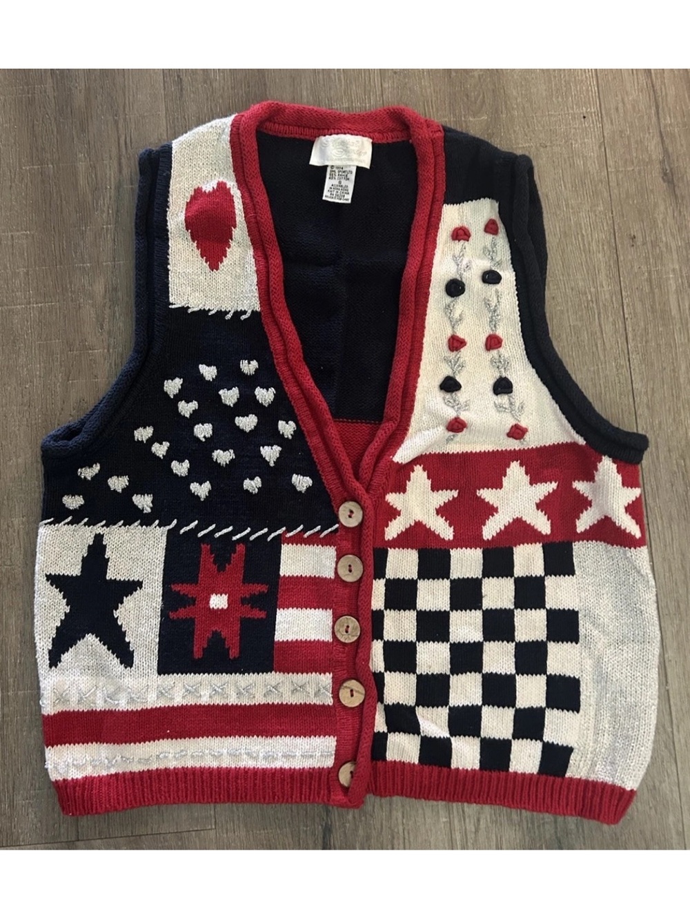 Vintage Patriotic 4th July Marshall Russo Knit Sweater Vest S Stars Stripes